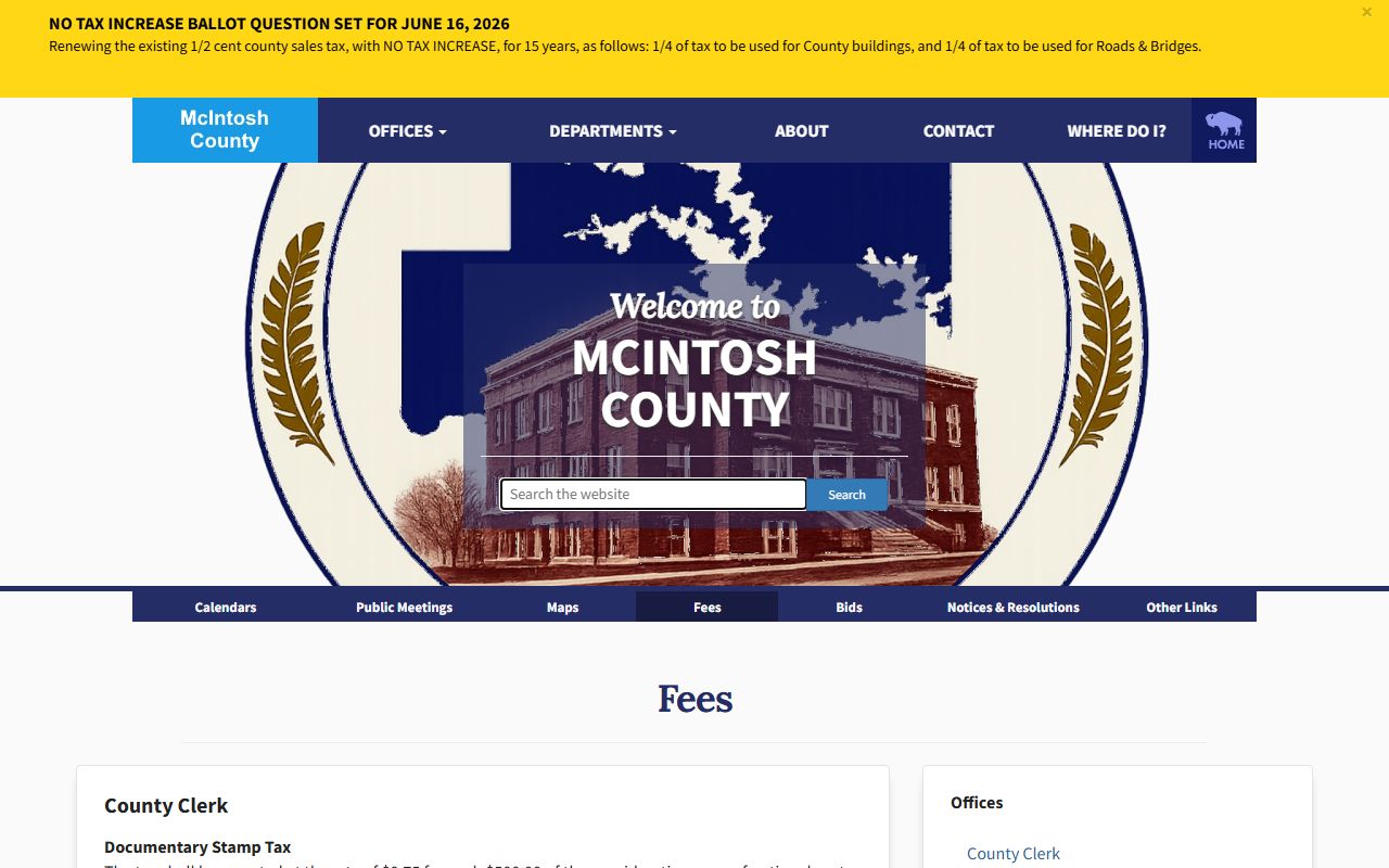McIntosh County Clerk fee schedule for land records, recording, and copies