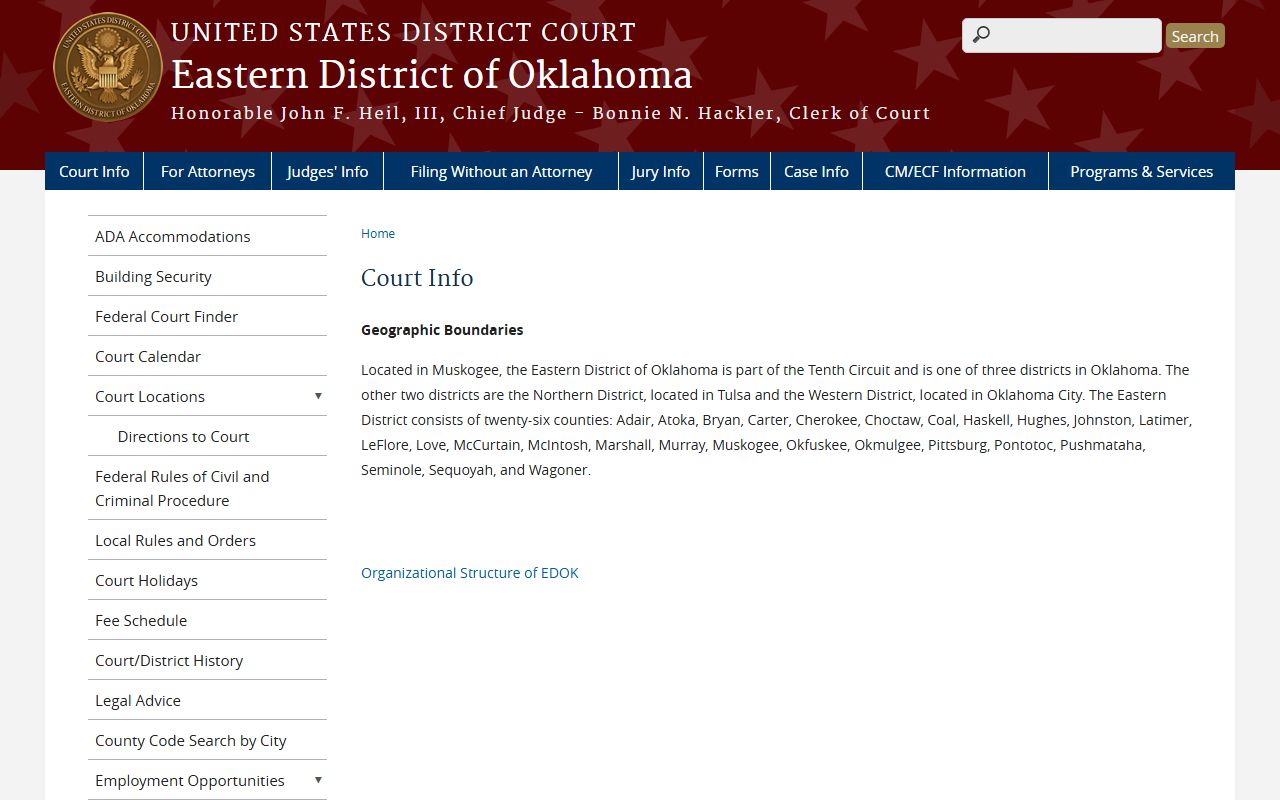 Eastern District of Oklahoma federal court page for McIntosh County court dockets context