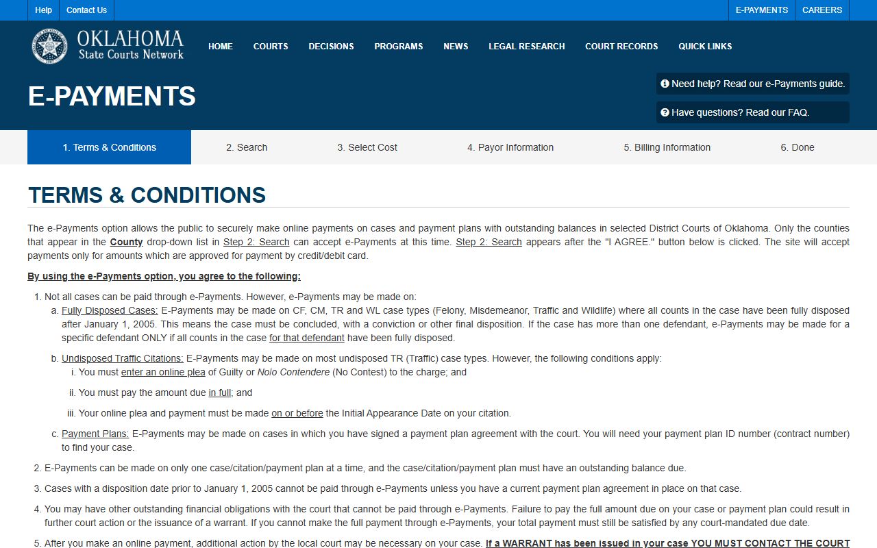 OSCN e-payments page for paying on McIntosh County court dockets