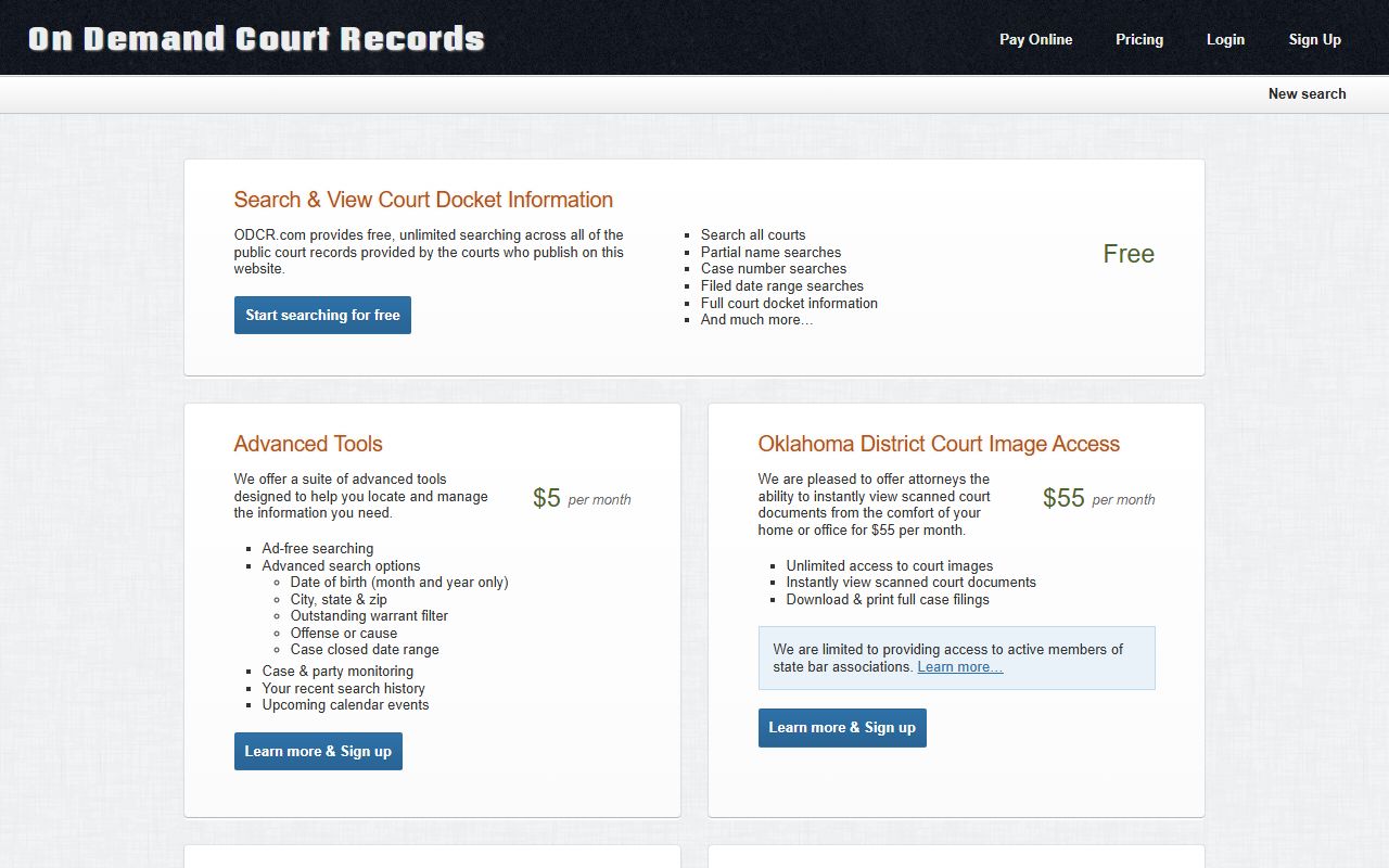 ODCR pricing and access tiers for McIntosh County court records