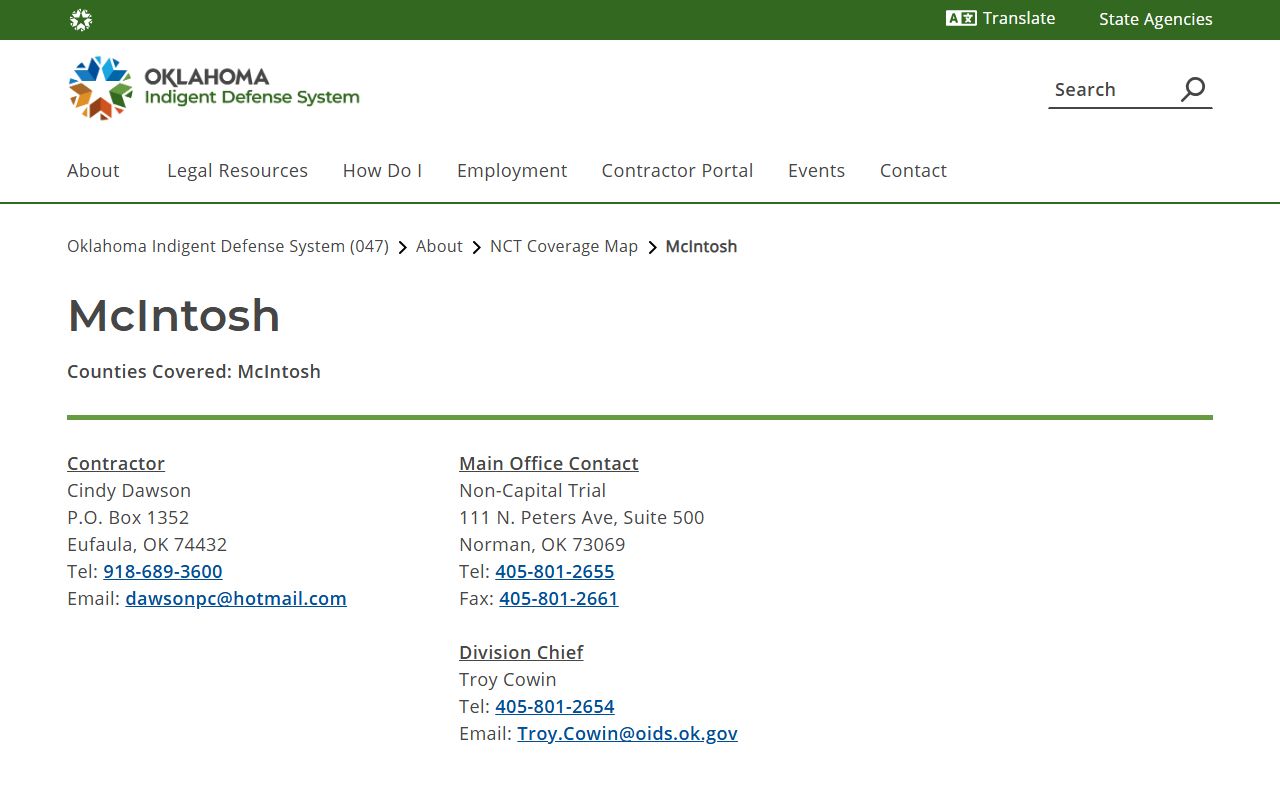 McIntosh County criminal court records and OIDS public defense coverage