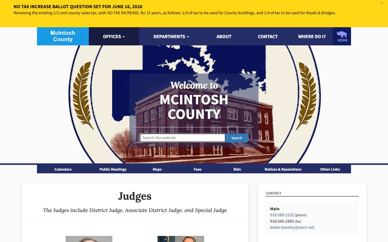 McIntosh County District Court judges listing on the official county page