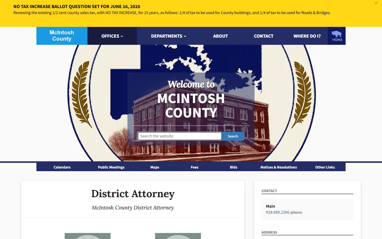 McIntosh County District Attorney office page tied to District Court criminal cases