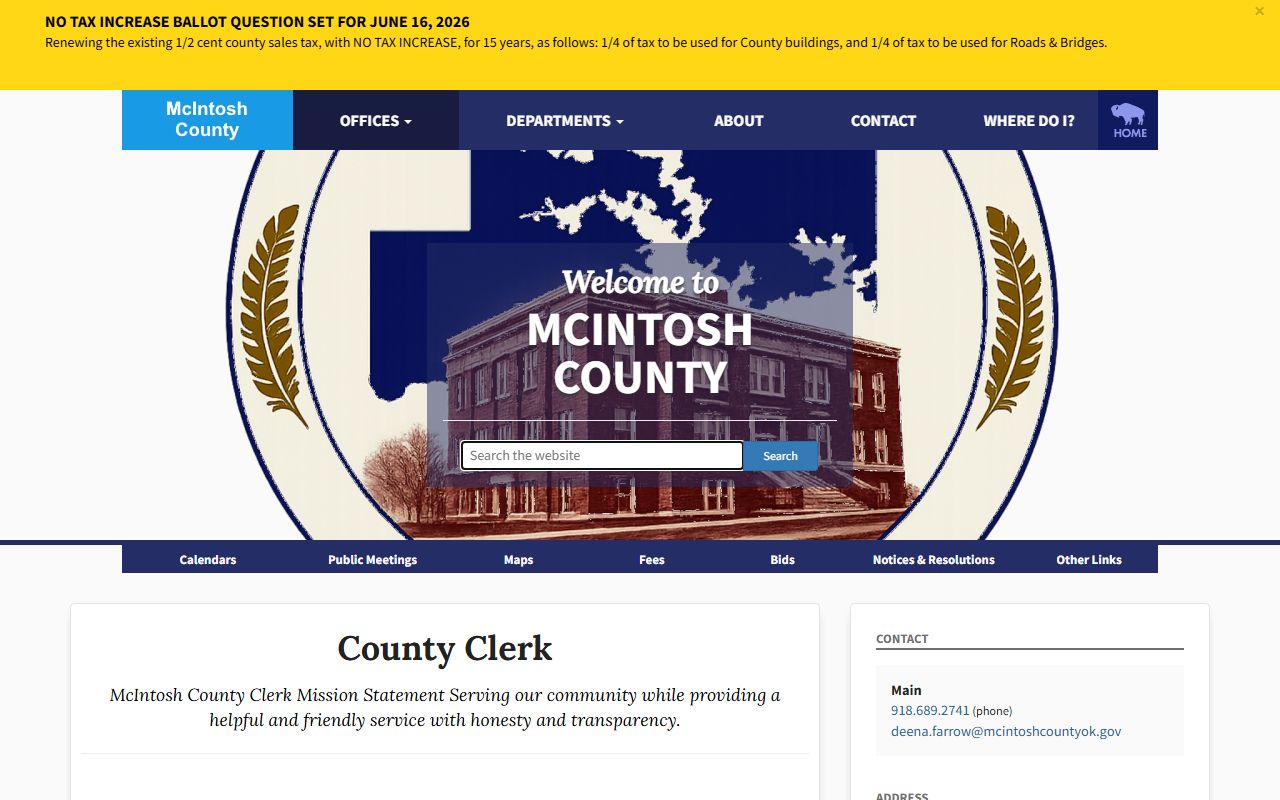 McIntosh County records preservation on the County Clerk office page