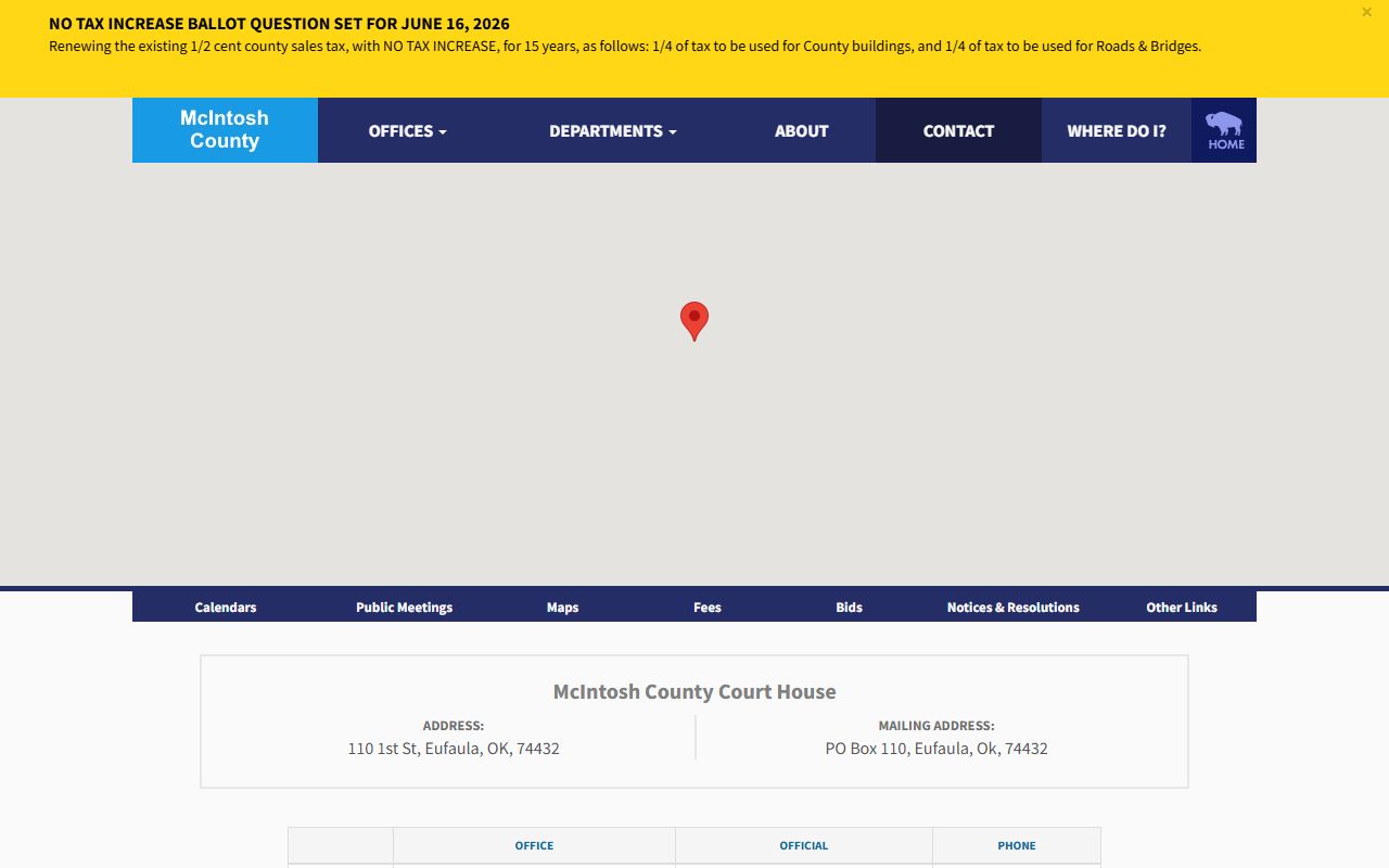 McIntosh County court records contacts on the county contact list