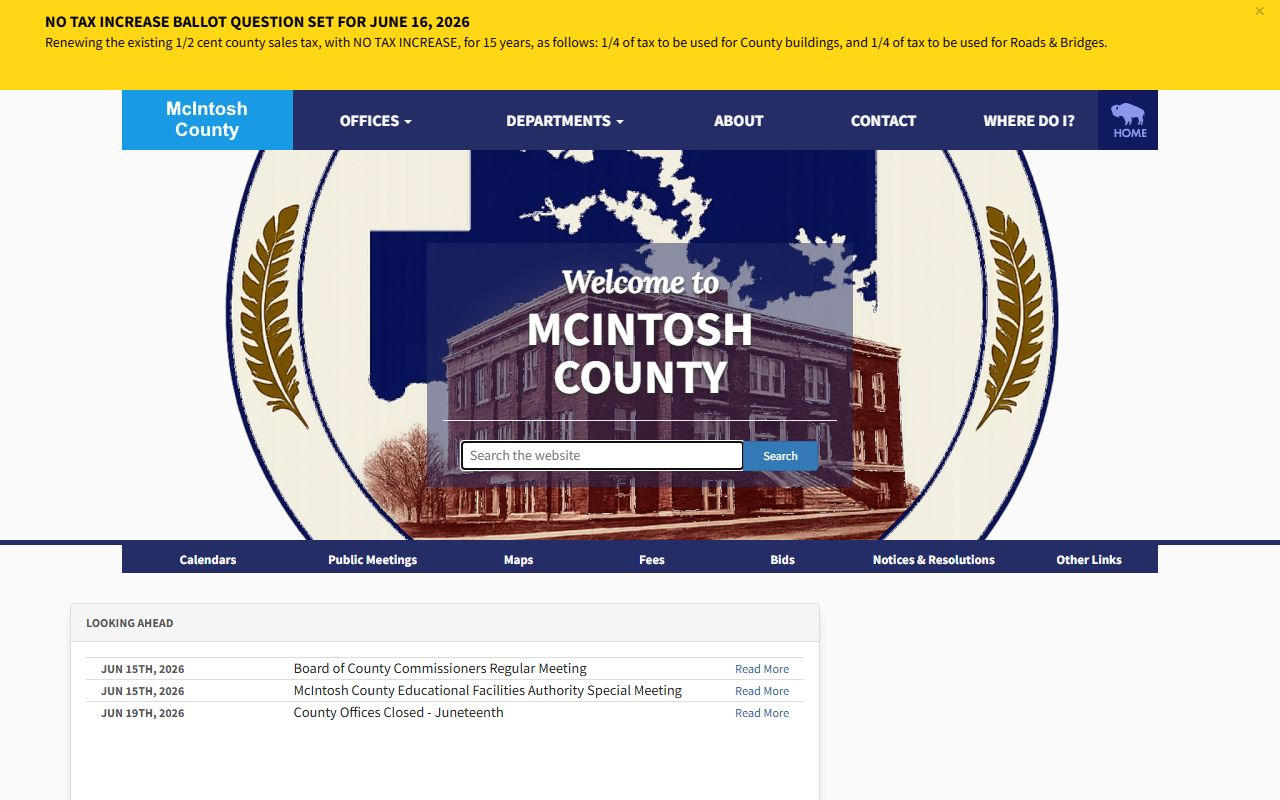 McIntosh County court records access from the county homepage
