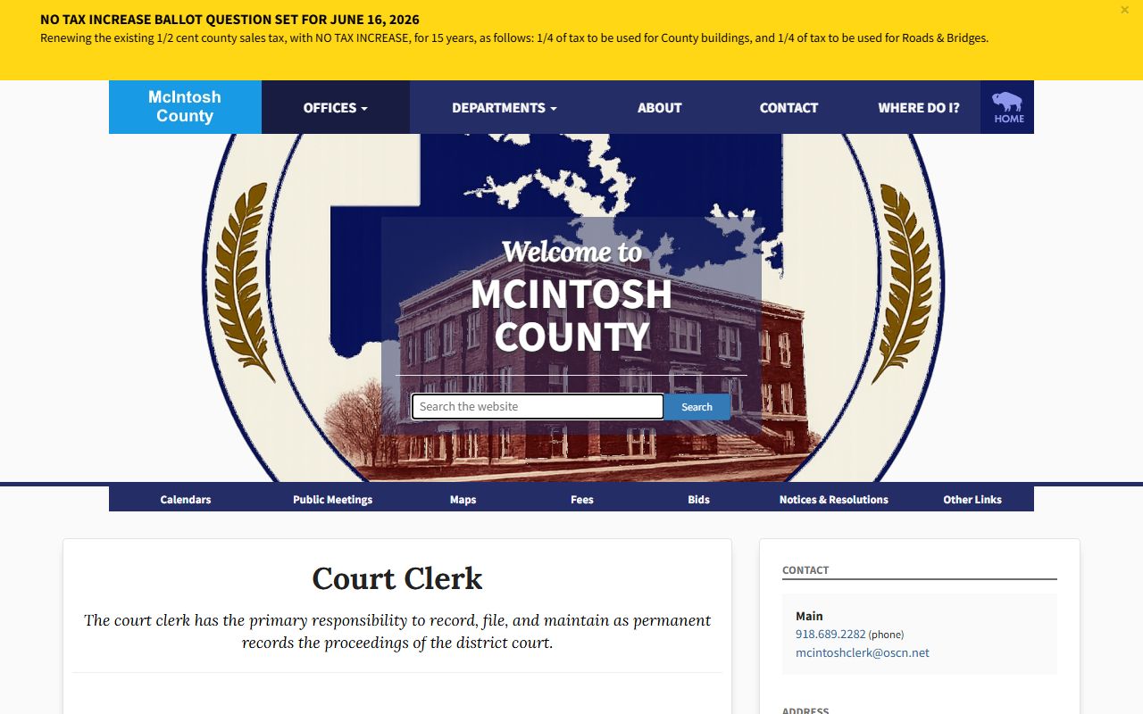 McIntosh County court records duties on the Court Clerk office page