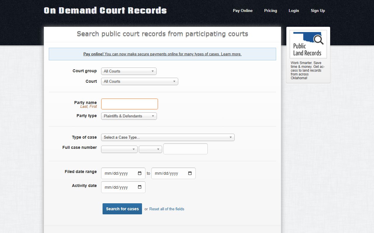 McIntosh County court records search on the ODCR public portal