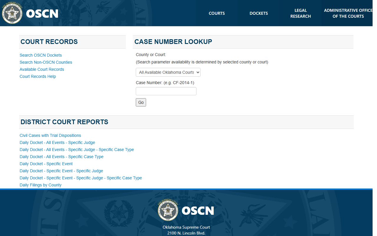McIntosh County court records and dockets on the OSCN search page