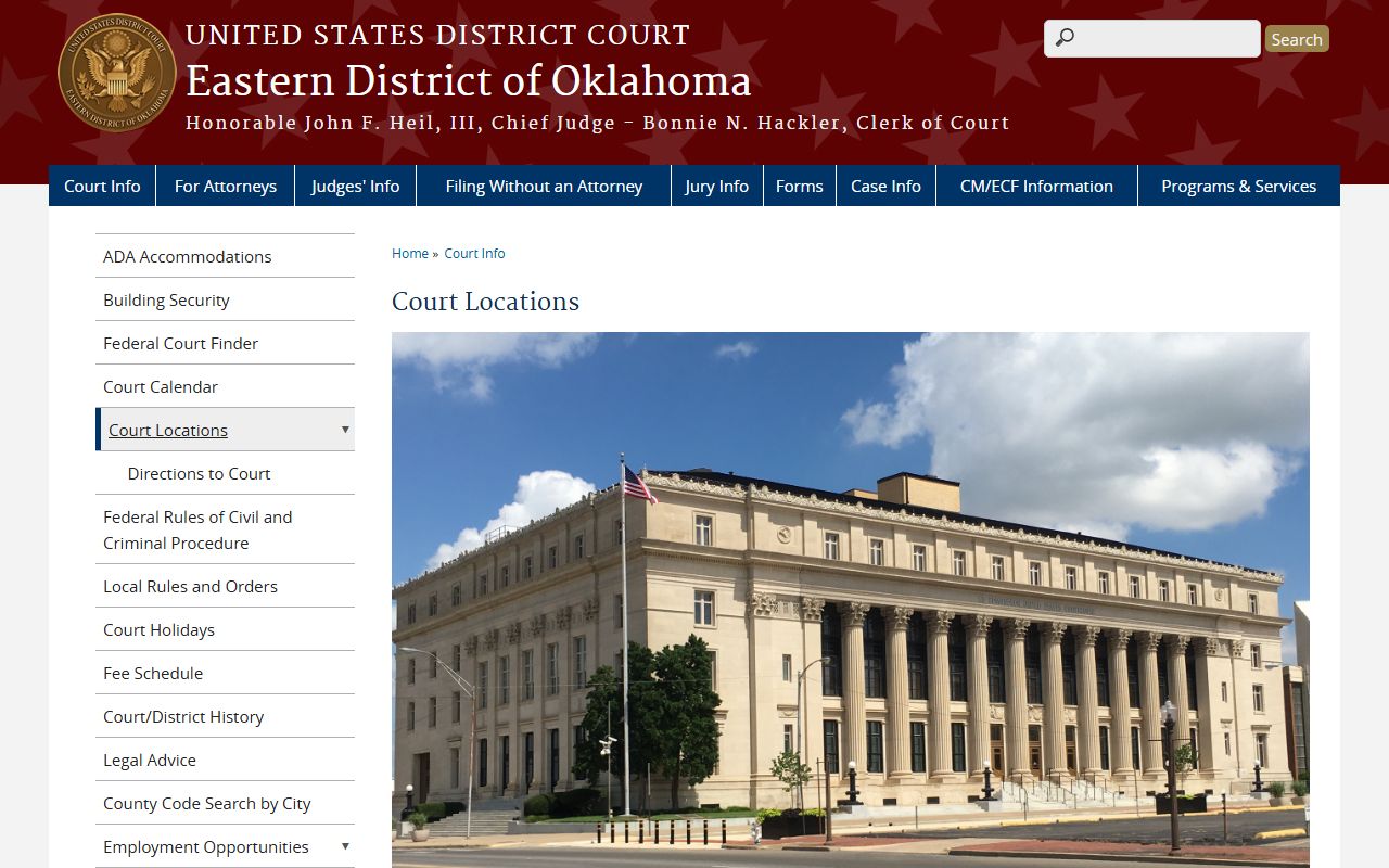 Eastern District of Oklahoma federal court location in Muskogee serving McIntosh County inmate and custody matters