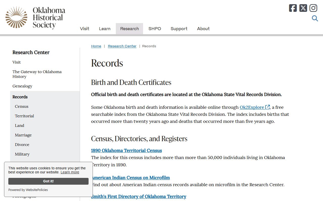 Oklahoma Historical Society guidance on county court clerk marriage and divorce records for McIntosh County