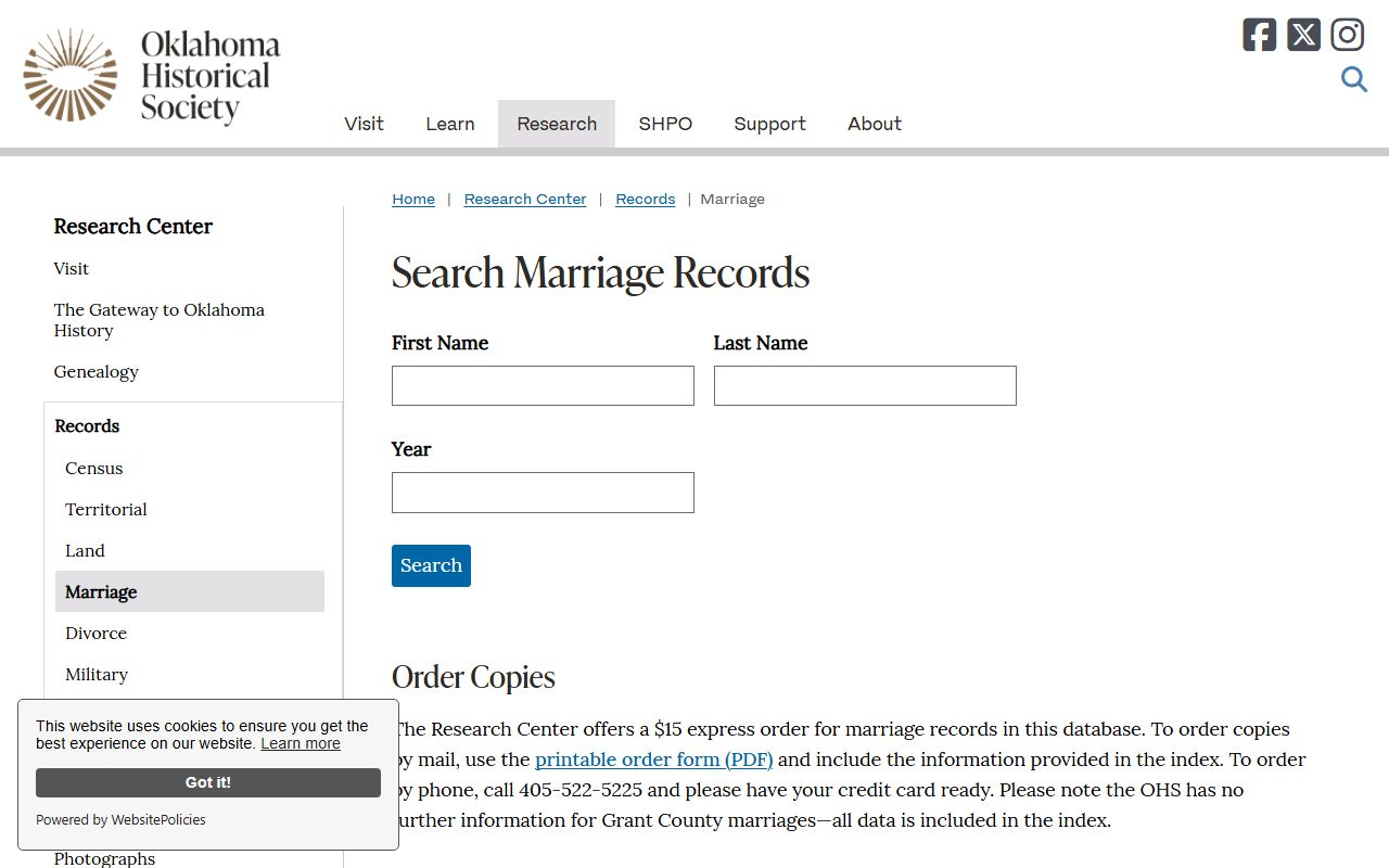 Oklahoma Historical Society historical marriage index for McIntosh County marriage records