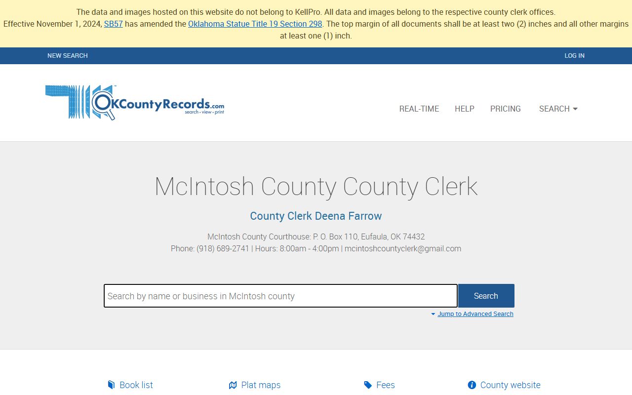 McIntosh County land-records search used to cross-check recorded probate deeds and decrees