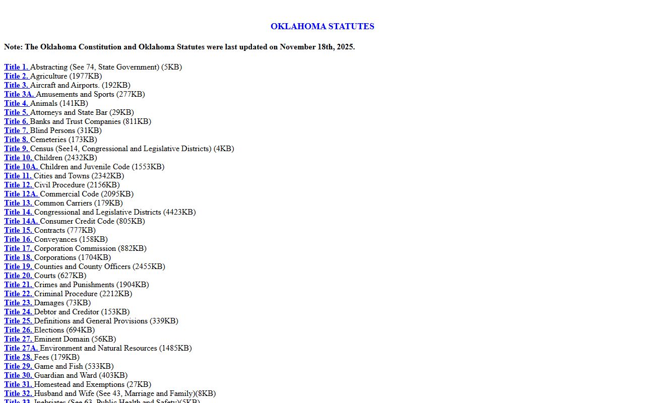 Oklahoma statutes title index covering the probate law behind McIntosh County estate records