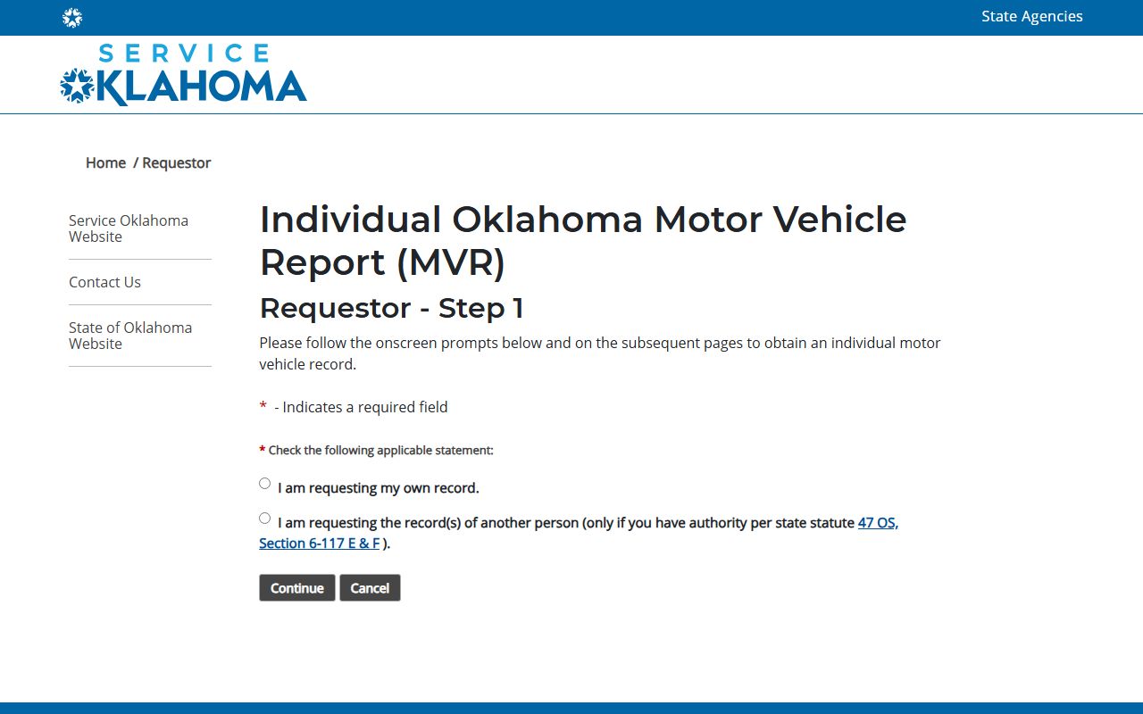 Service Oklahoma motor vehicle report request portal for McIntosh County traffic court records